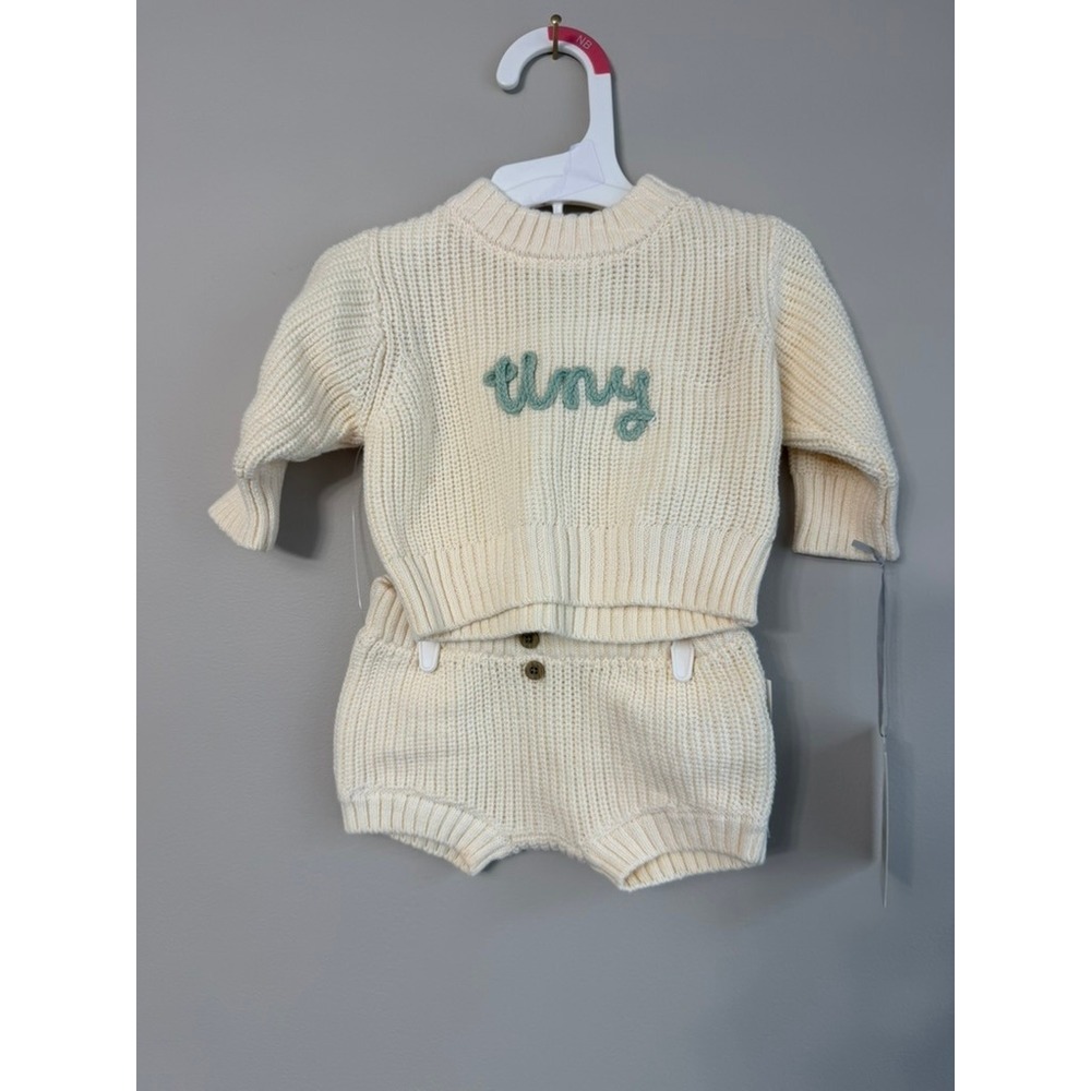 Cloud Island Knit Sweater Shorts Set Newborn Cream Mint Tiny NWT